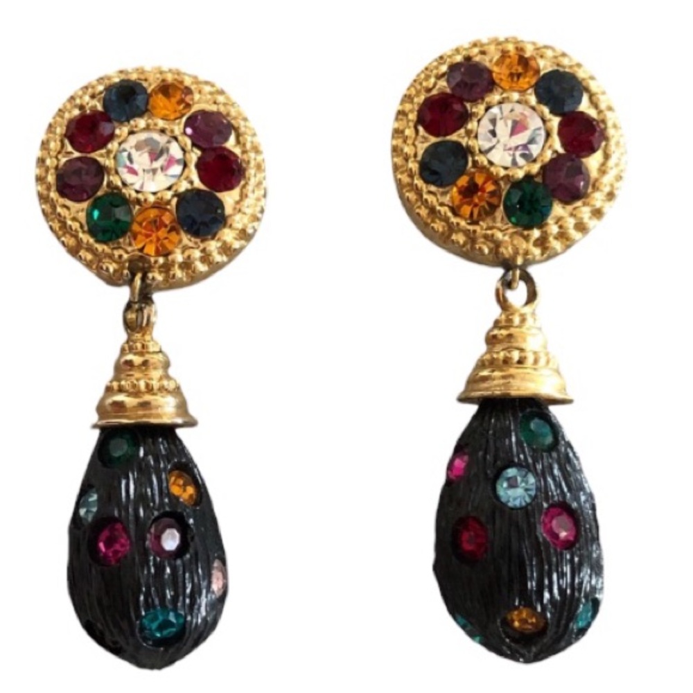 Vintage Statement Teardrop Dangle Rhinestone Clip - image 1